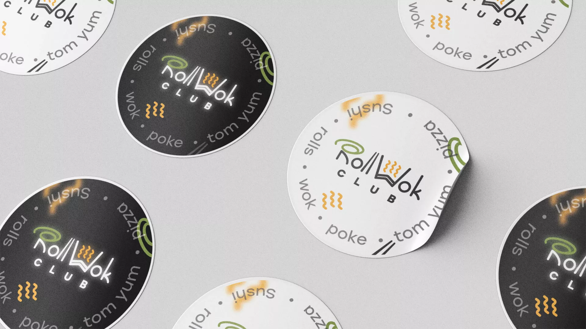 Разработка наклеек для суши-бара «Roll Wok Club» в Козловке